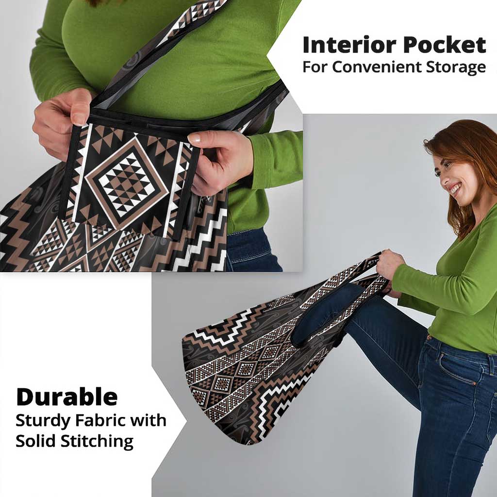 Classic Tukutuku Pattern Aotearoa Grocery Bag Niho Taniwha and Puhoro Motifs