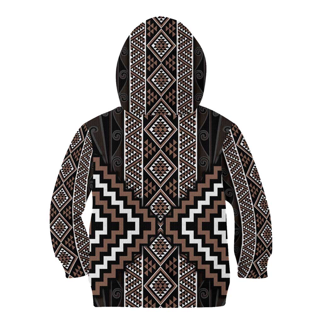 Classic Tukutuku Pattern Aotearoa Kid Hoodie Niho Taniwha and Puhoro Motifs