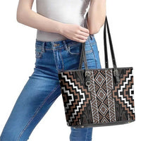 Classic Tukutuku Pattern Aotearoa Leather Tote Bag Niho Taniwha and Puhoro Motifs LT7 - Polynesian Pride