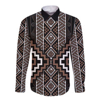 Classic Tukutuku Pattern Aotearoa Long Sleeve Button Shirt Niho Taniwha and Puhoro Motifs