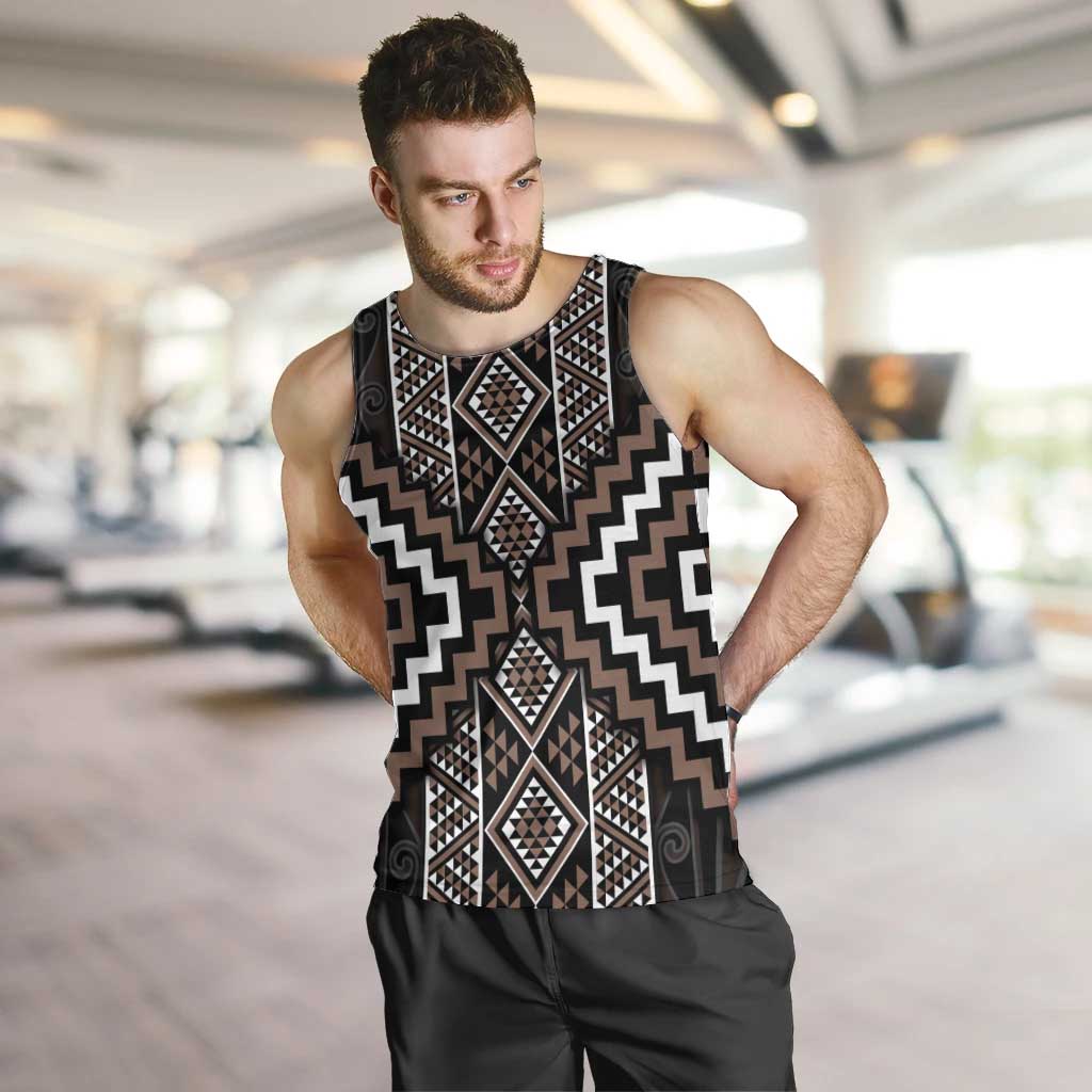 Classic Tukutuku Pattern Aotearoa Men Tank Top Niho Taniwha and Puhoro Motifs