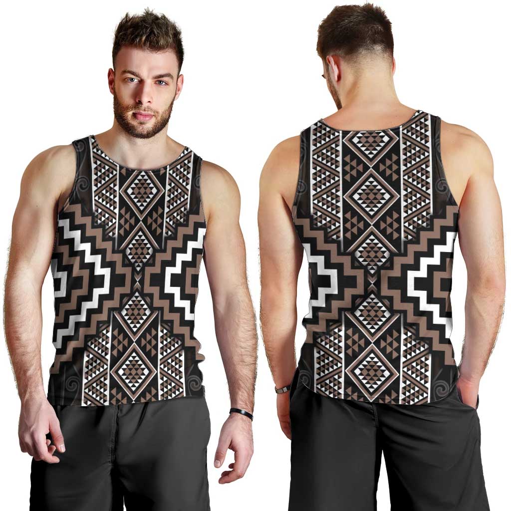 Classic Tukutuku Pattern Aotearoa Men Tank Top Niho Taniwha and Puhoro Motifs