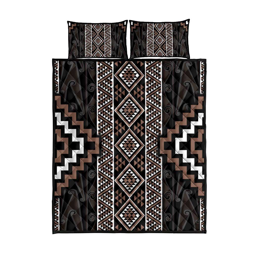 Classic Tukutuku Pattern Aotearoa Quilt Bed Set Niho Taniwha and Puhoro Motifs
