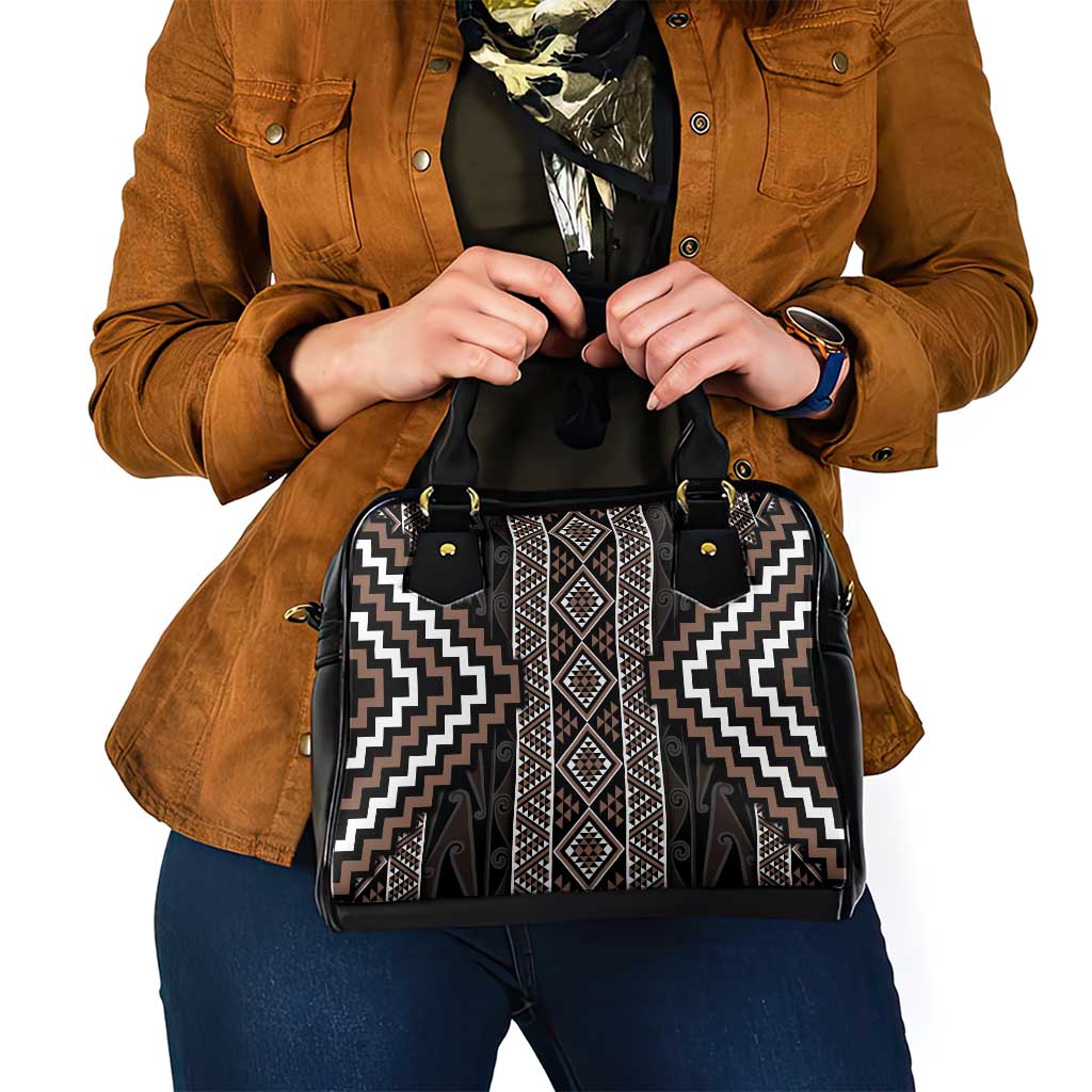 Classic Tukutuku Pattern Aotearoa Shoulder Handbag Niho Taniwha and Puhoro Motifs