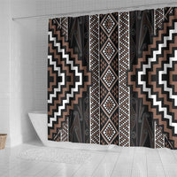 Classic Tukutuku Pattern Aotearoa Shower Curtain Niho Taniwha and Puhoro Motifs