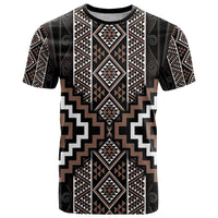 Classic Tukutuku Pattern Aotearoa T Shirt Niho Taniwha and Puhoro Motifs LT7 Brown - Polynesian Pride