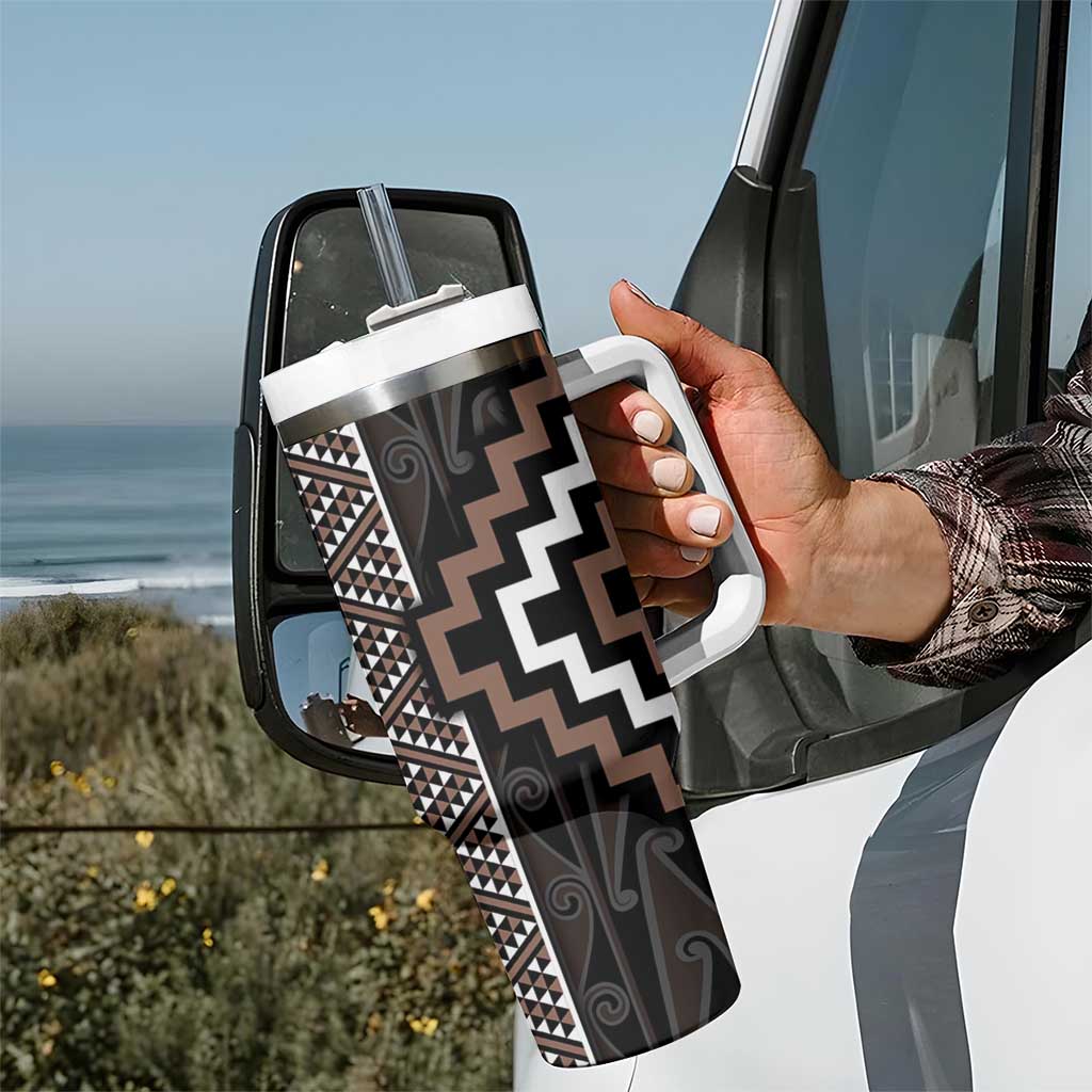 Classic Tukutuku Pattern Aotearoa Tumbler With Handle Niho Taniwha and Puhoro Motifs