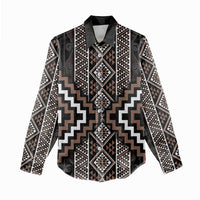 Classic Tukutuku Pattern Aotearoa Women Casual Shirt Niho Taniwha and Puhoro Motifs
