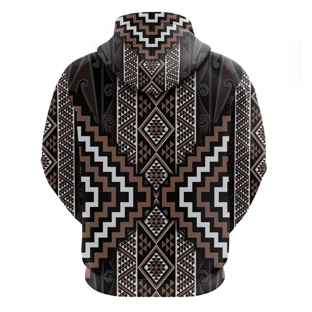 Classic Tukutuku Pattern Aotearoa Zip Hoodie Niho Taniwha and Puhoro Motifs