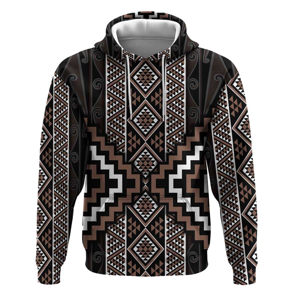 Classic Tukutuku Pattern Aotearoa Zip Hoodie Niho Taniwha and Puhoro Motifs
