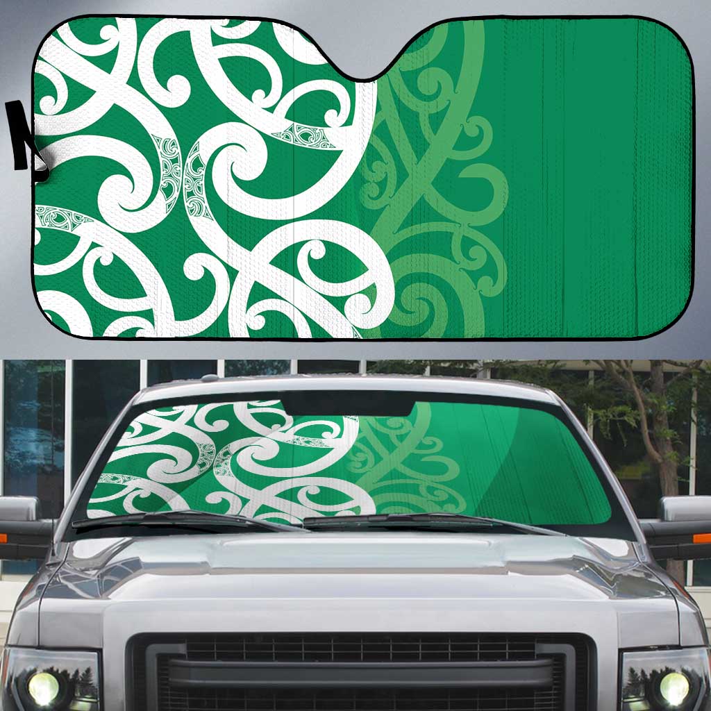 Pounamu Green Maori Auto Sun Shade Koru Kowhaiwhai - Polynesian Pride