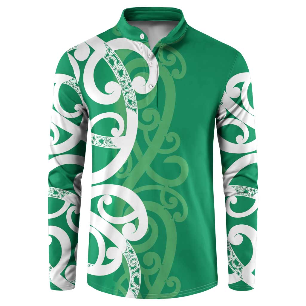 Pounamu Green Maori Button Sweatshirt Koru Kowhaiwhai LT7 Green - Polynesian Pride