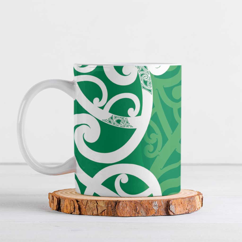 Pounamu Green Maori Ceramic Mug Koru Kowhaiwhai - Polynesian Pride