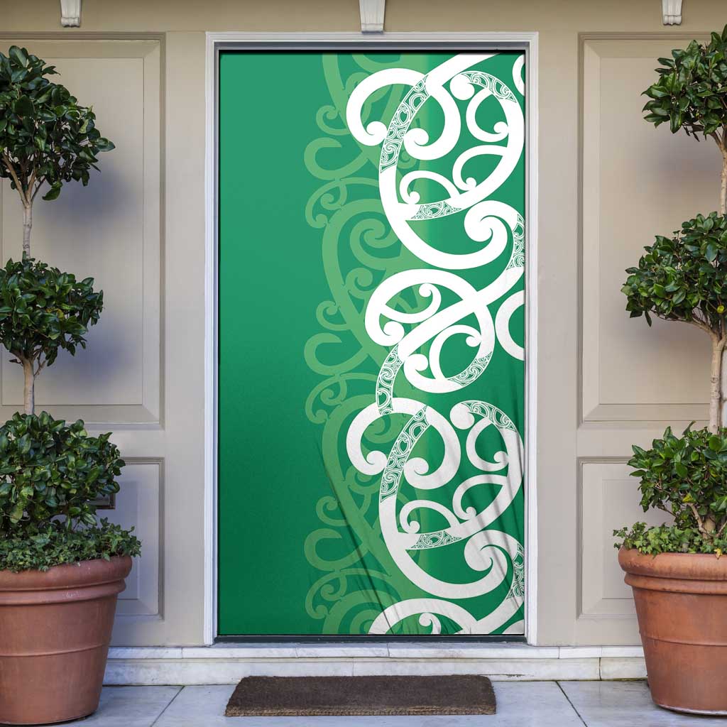 Pounamu Green Maori Door Cover Koru Kowhaiwhai - Polynesian Pride