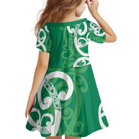 Pounamu Green Maori Family Matching Off Shoulder Short Dress and Hawaiian Shirt Koru Kowhaiwhai LT7 - Polynesian Pride