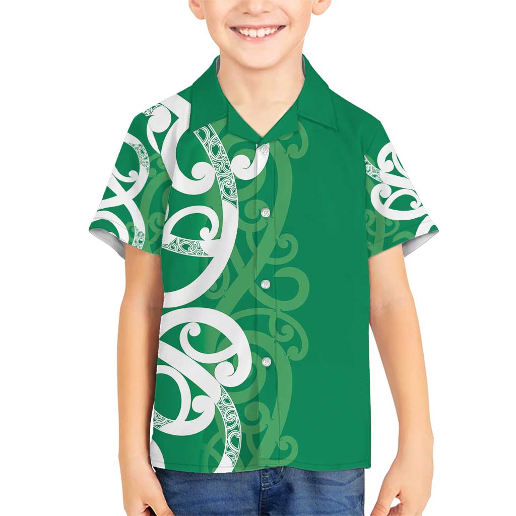 Pounamu Green Maori Family Matching Puletasi and Hawaiian Shirt Koru Kowhaiwhai LT7 Son's Shirt Green - Polynesian Pride