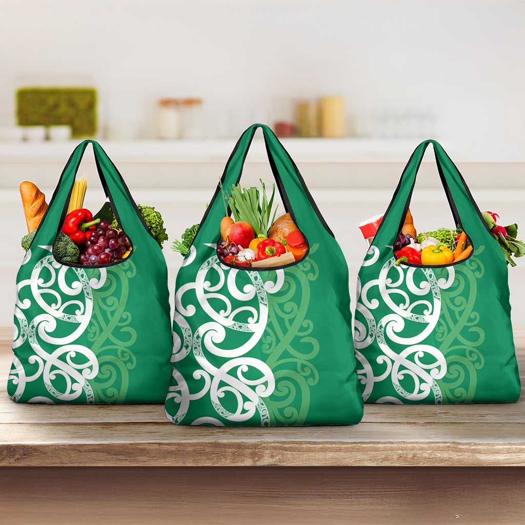 Pounamu Green Maori Grocery Bag Koru Kowhaiwhai LT7 3-pack One Size Green - Polynesian Pride