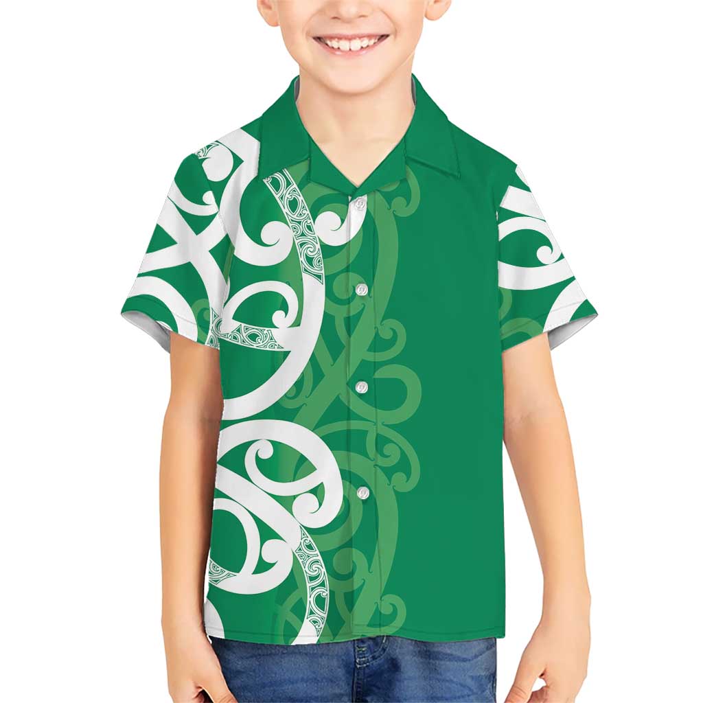 Pounamu Green Maori Kid Hawaiian Shirt Koru Kowhaiwhai - Polynesian Pride