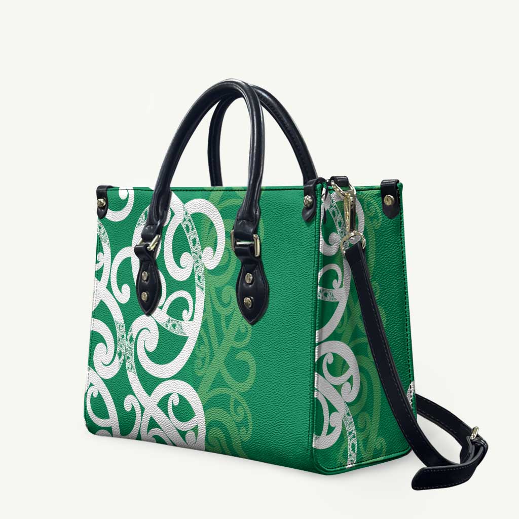 Pounamu Green Maori Leather Bag Koru Kowhaiwhai LT7 Green - Polynesian Pride