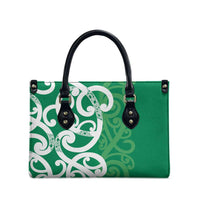 Pounamu Green Maori Leather Bag Koru Kowhaiwhai LT7 - Polynesian Pride