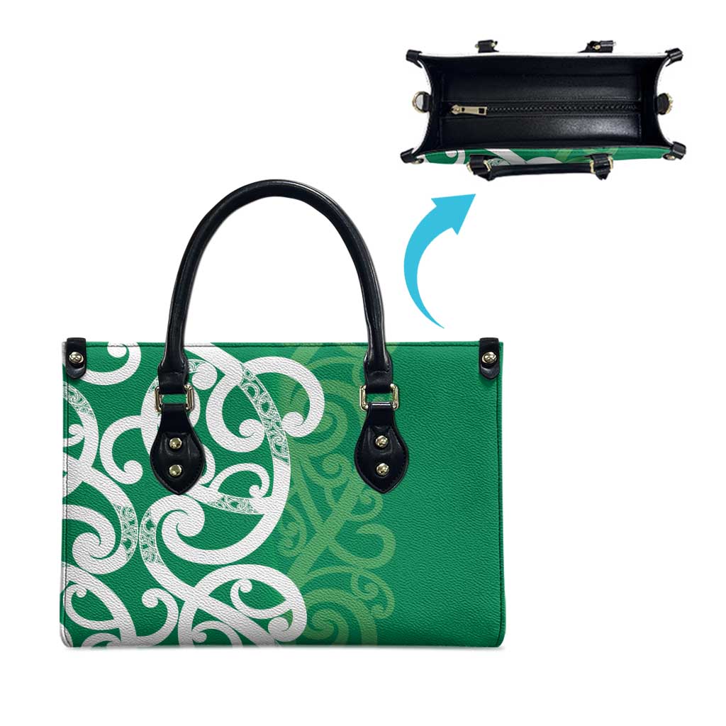 Pounamu Green Maori Leather Bag Koru Kowhaiwhai LT7 - Polynesian Pride