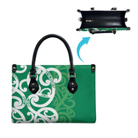 Pounamu Green Maori Leather Bag Koru Kowhaiwhai LT7 - Polynesian Pride