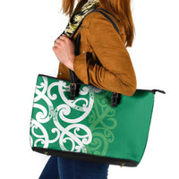 Pounamu Green Maori Leather Tote Bag Koru Kowhaiwhai - Polynesian Pride