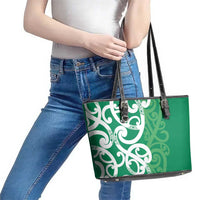 Pounamu Green Maori Leather Tote Bag Koru Kowhaiwhai - Polynesian Pride