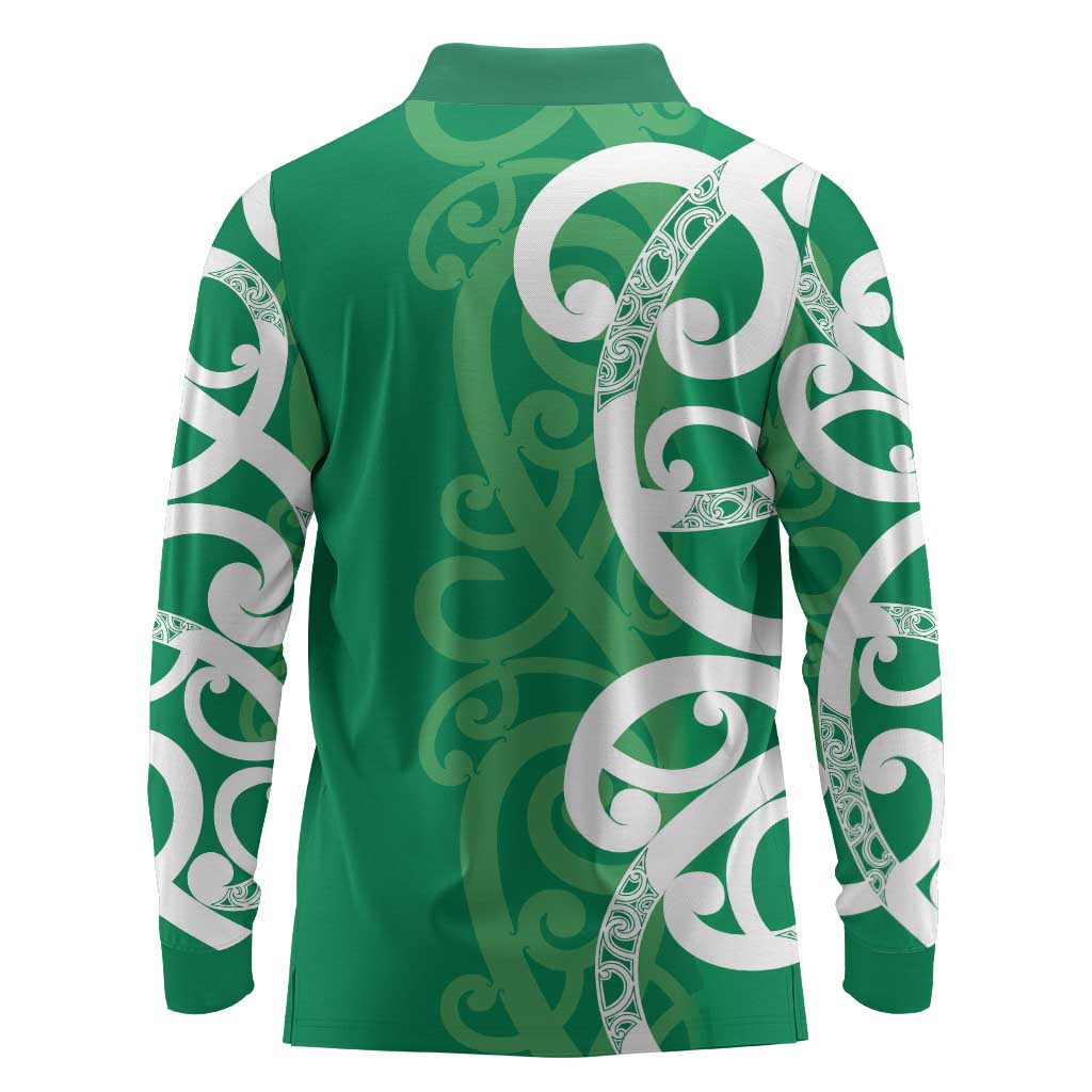 Pounamu Green Maori Long Sleeve Polo Shirt Koru Kowhaiwhai - Polynesian Pride