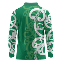 Pounamu Green Maori Long Sleeve Polo Shirt Koru Kowhaiwhai - Polynesian Pride