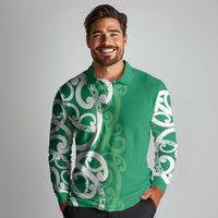 Pounamu Green Maori Long Sleeve Polo Shirt Koru Kowhaiwhai - Polynesian Pride