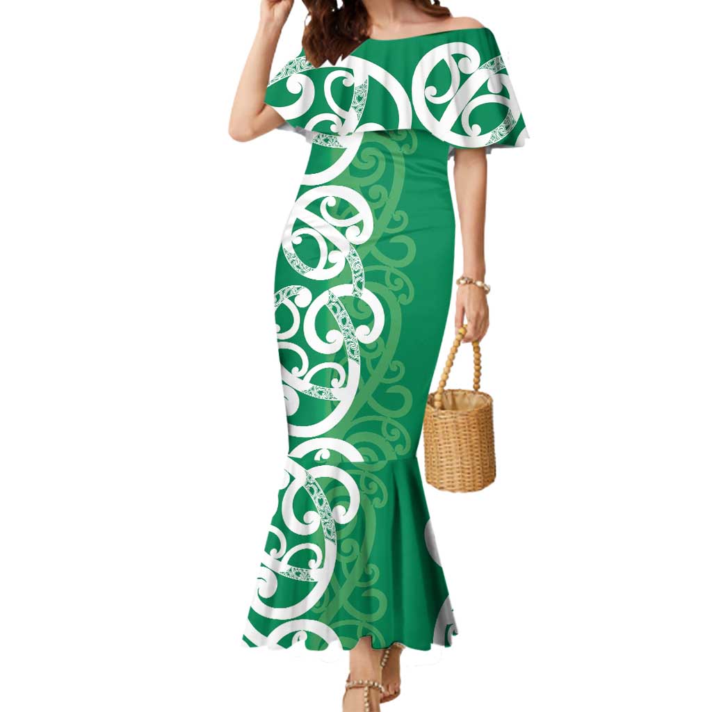 Pounamu Green Maori Mermaid Dress Koru Kowhaiwhai - Polynesian Pride