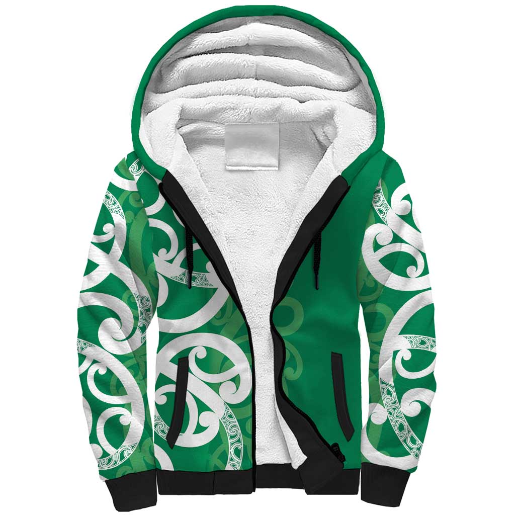 Pounamu Green Maori Sherpa Hoodie Koru Kowhaiwhai LT7 Unisex Green - Polynesian Pride