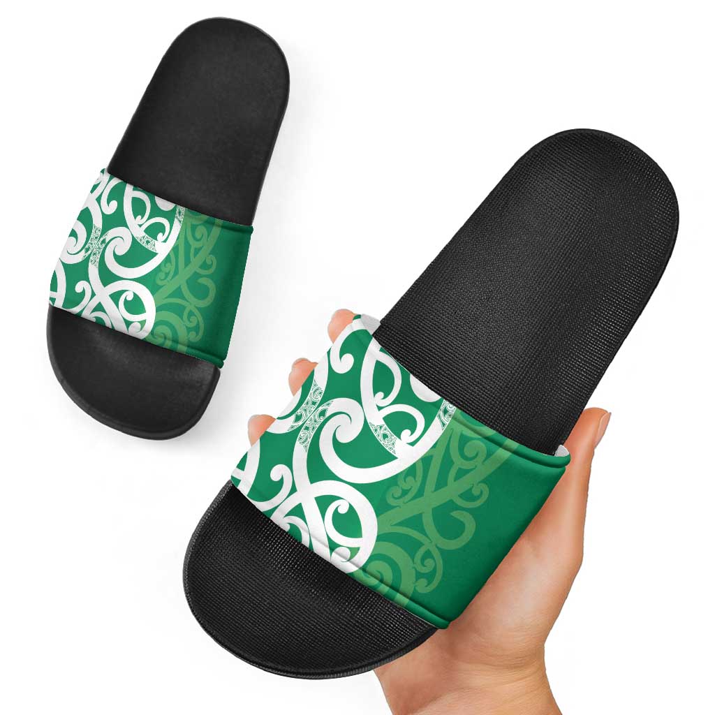 Pounamu Green Maori Slide Sandals Koru Kowhaiwhai LT7 - Polynesian Pride