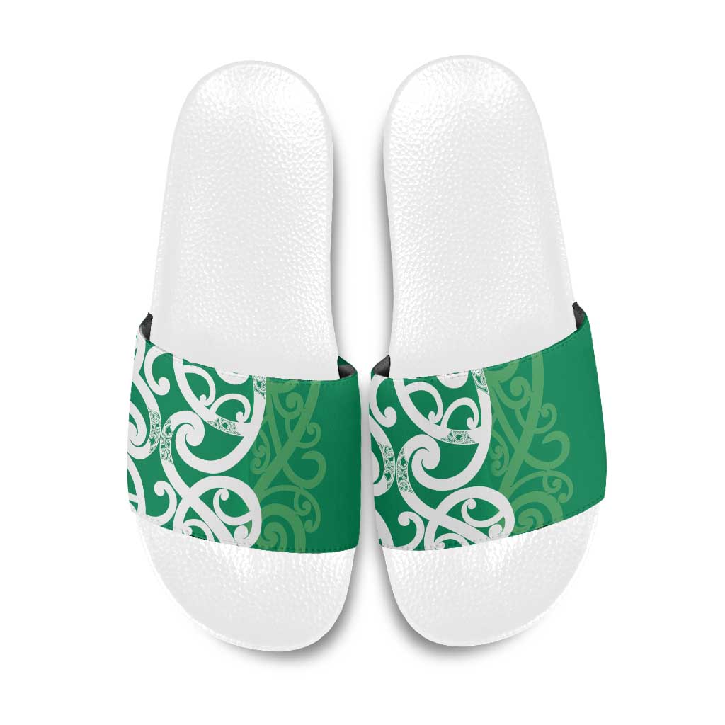 Pounamu Green Maori Slide Sandals Koru Kowhaiwhai LT7 Green - Polynesian Pride