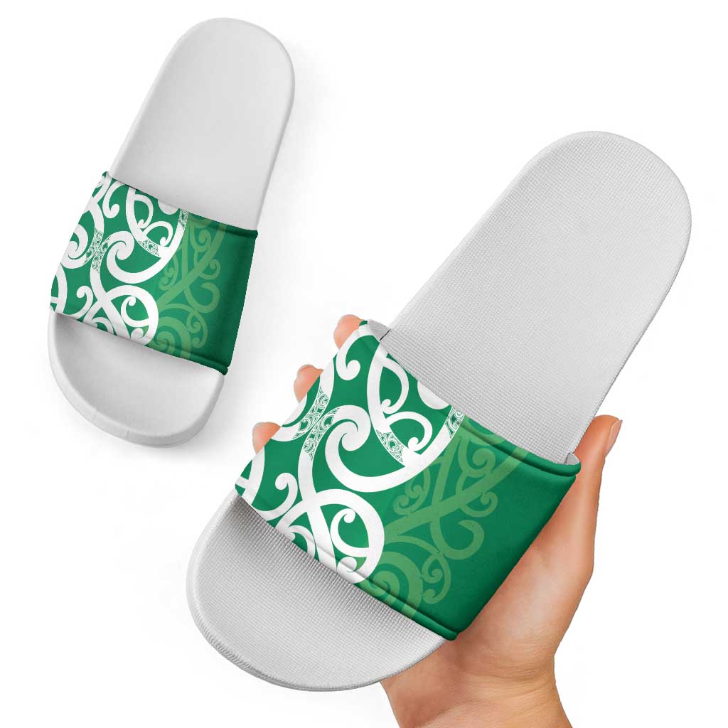 Pounamu Green Maori Slide Sandals Koru Kowhaiwhai LT7 - Polynesian Pride