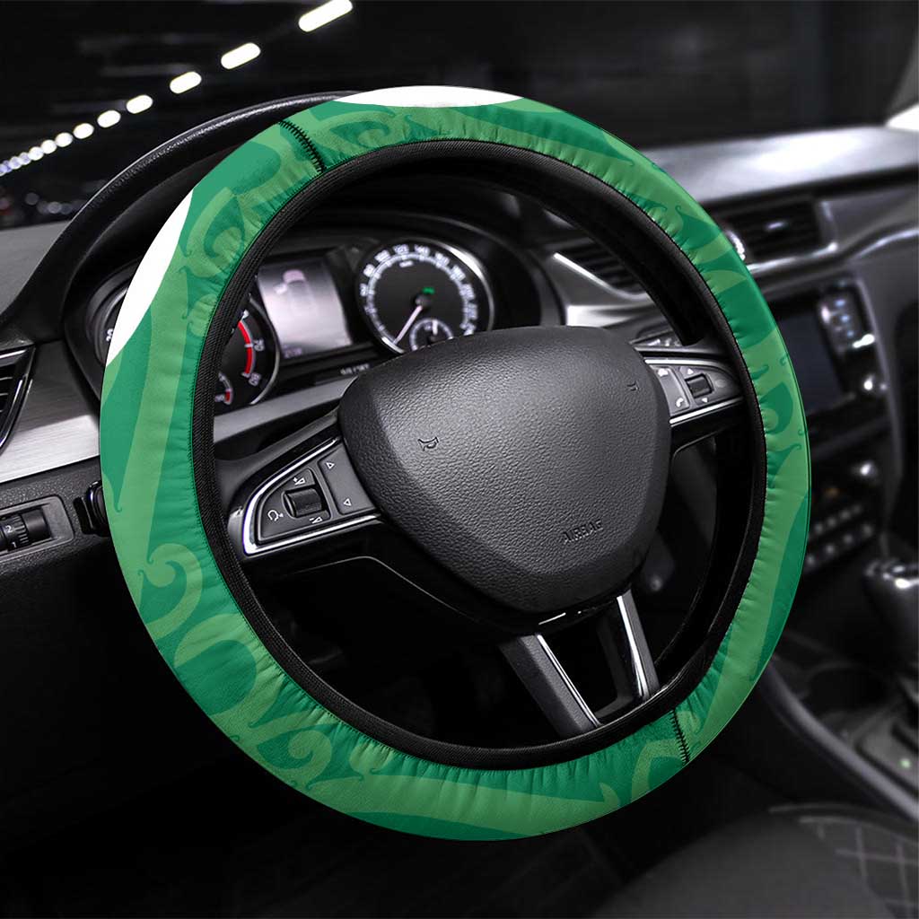Pounamu Green Maori Steering Wheel Cover Koru Kowhaiwhai - Polynesian Pride