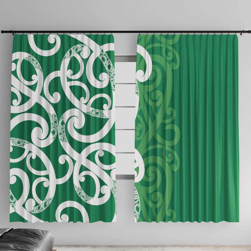 Pounamu Green Maori Window Curtain Koru Kowhaiwhai LT7 With Hooks Green - Polynesian Pride