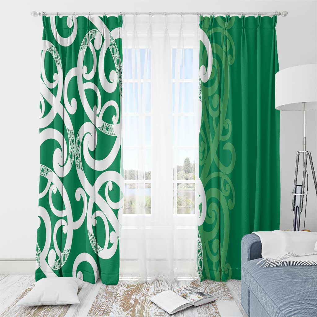 Pounamu Green Maori Window Curtain Koru Kowhaiwhai LT7 - Polynesian Pride