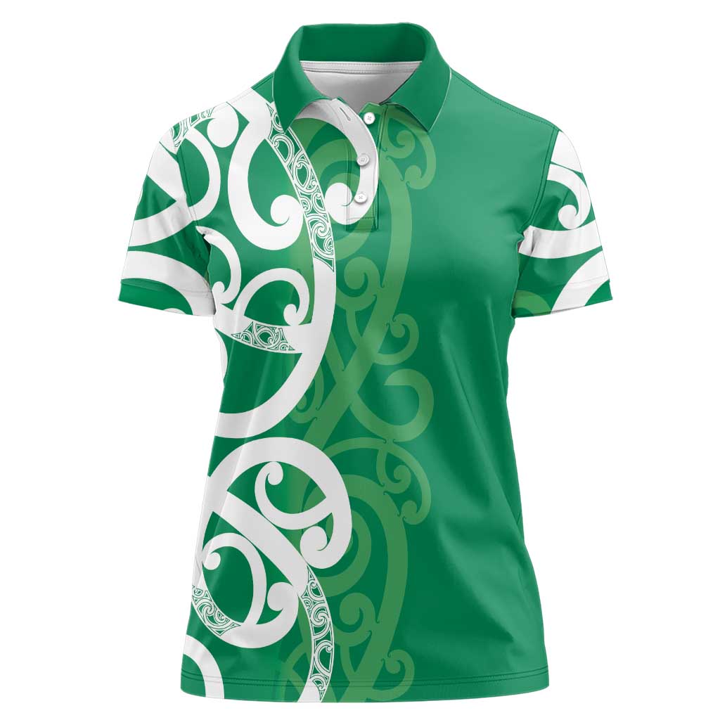 Pounamu Green Maori Women Polo Shirt Koru Kowhaiwhai - Polynesian Pride