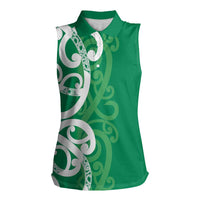 Pounamu Green Maori Women Sleeveless Polo Shirt Koru Kowhaiwhai - Polynesian Pride