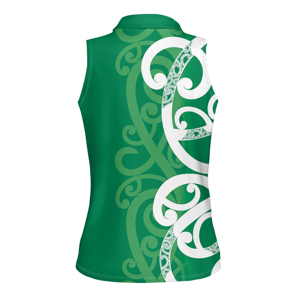 Pounamu Green Maori Women Sleeveless Polo Shirt Koru Kowhaiwhai - Polynesian Pride