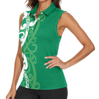 Pounamu Green Maori Women Sleeveless Polo Shirt Koru Kowhaiwhai - Polynesian Pride