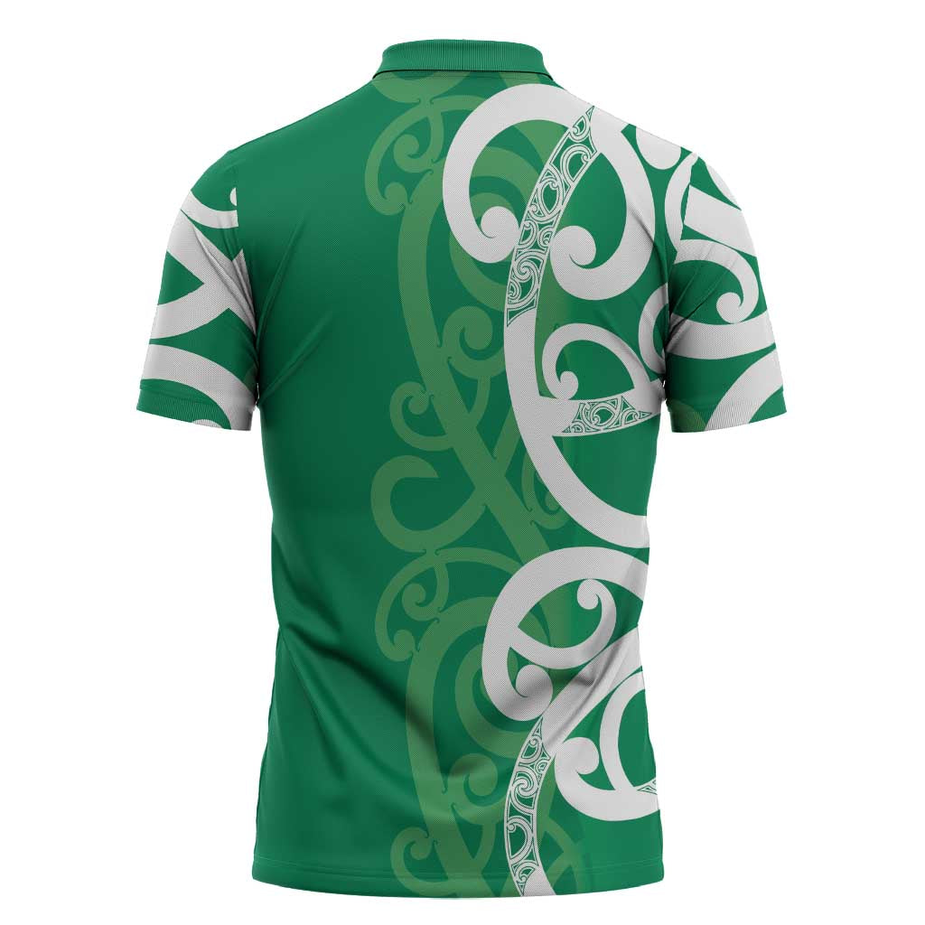 Pounamu Green Maori Zipper Polo Shirt Koru Kowhaiwhai - Polynesian Pride