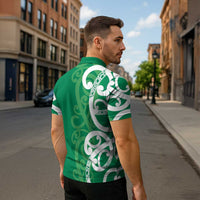 Pounamu Green Maori Zipper Polo Shirt Koru Kowhaiwhai - Polynesian Pride