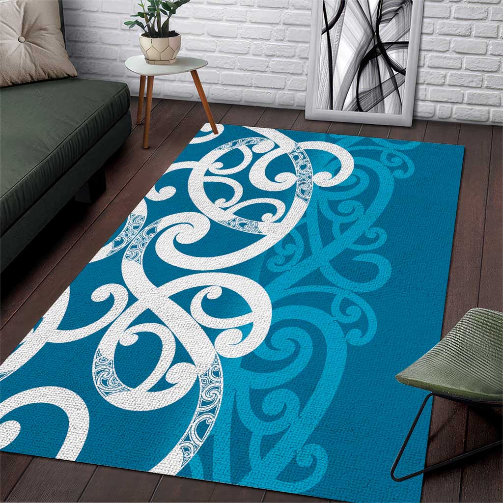 Azure Blue Maori Area Rug Koru Kowhaiwhai LT7 Blue - Polynesian Pride