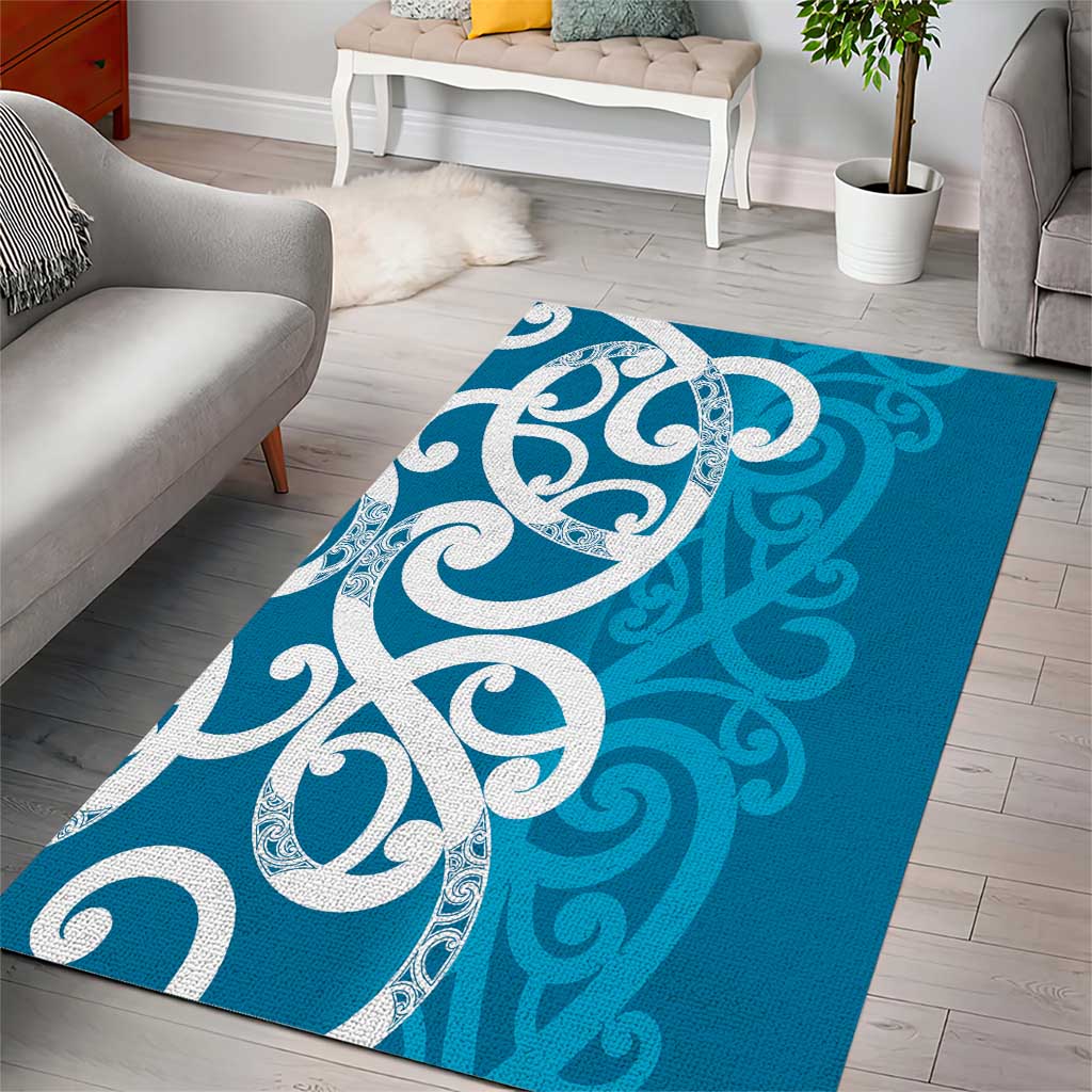 Azure Blue Maori Area Rug Koru Kowhaiwhai LT7 - Polynesian Pride
