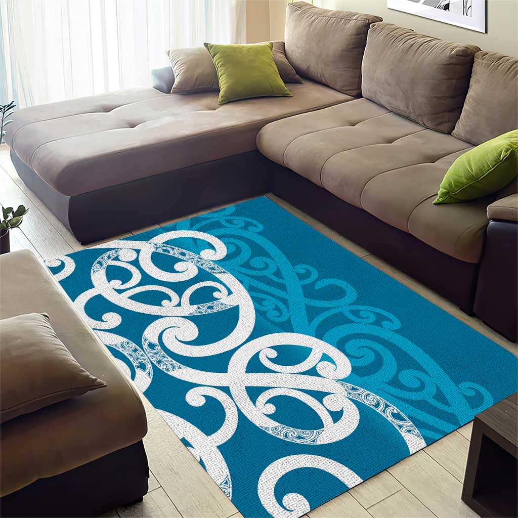 Azure Blue Maori Area Rug Koru Kowhaiwhai LT7 - Polynesian Pride