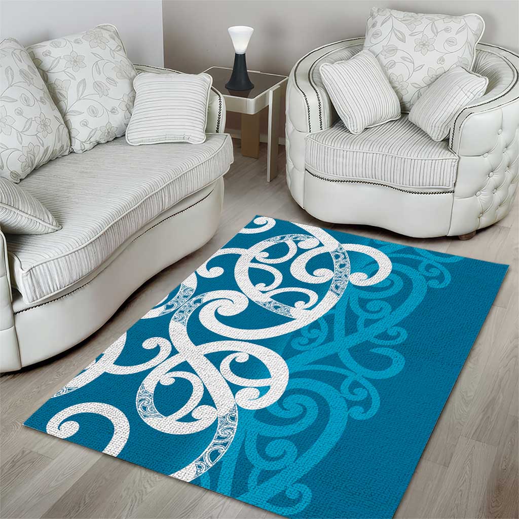 Azure Blue Maori Area Rug Koru Kowhaiwhai LT7 - Polynesian Pride
