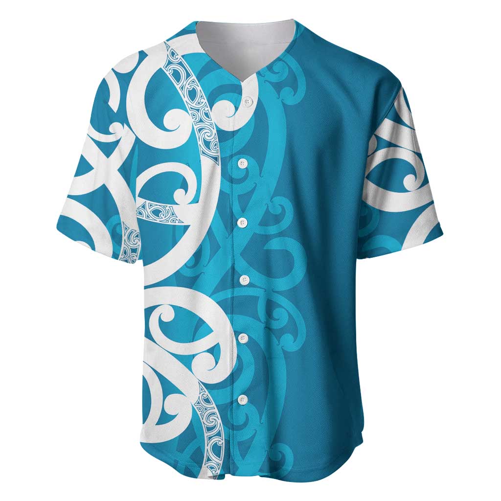 Azure Blue Maori Baseball Jersey Koru Kowhaiwhai - Polynesian Pride